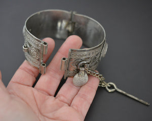 Berber Hinged Enamel Bracelet with Glass and Coins