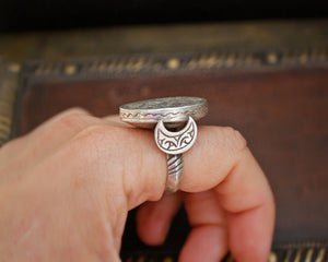 Turkmen Deer Ring with Crescent Moon - Size 7