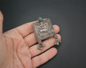 Rajasthani Silver Box Pendant with Turquoise and Bells
