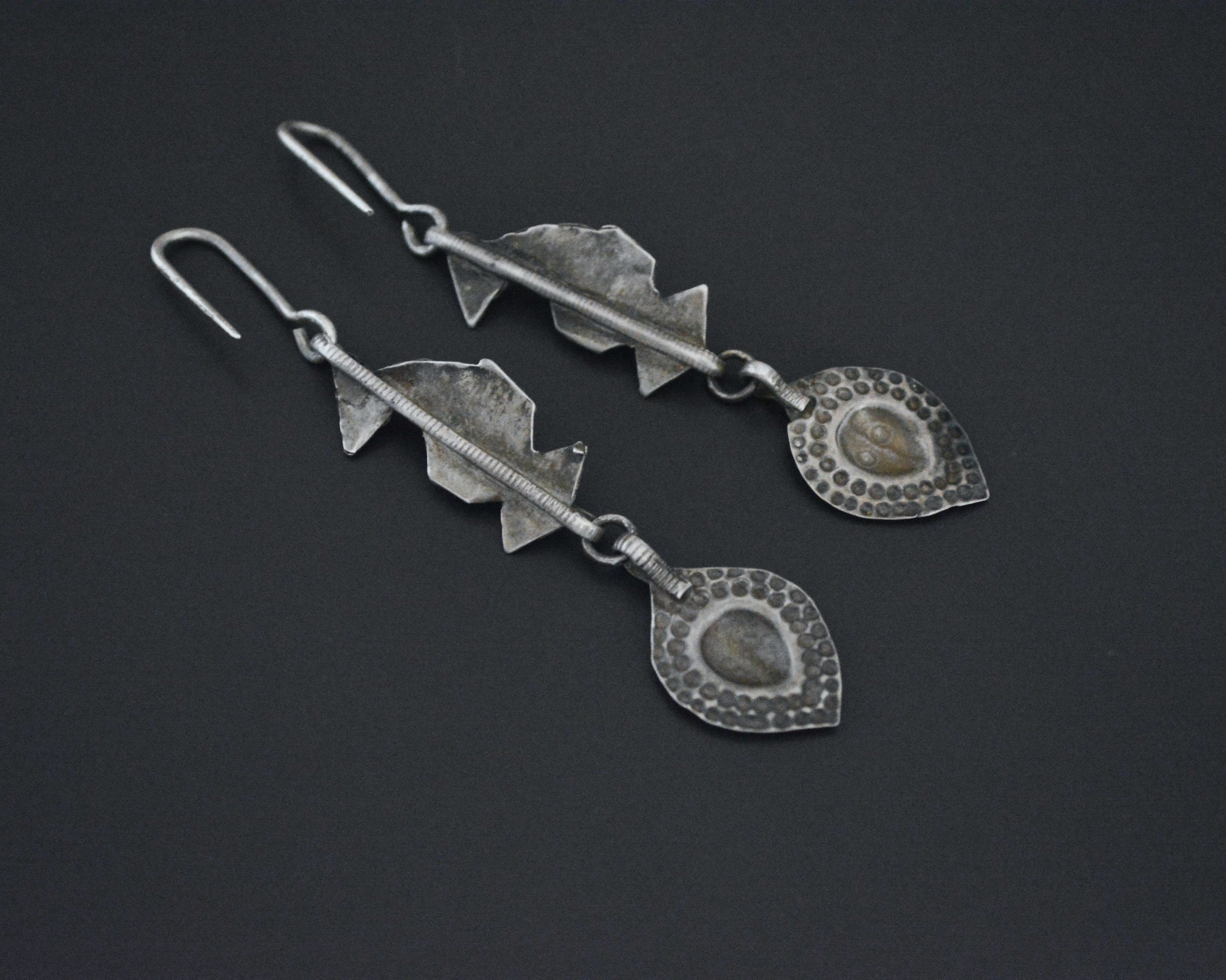 Old Uzbek Silver Dangle Earrings with Animal