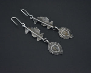Old Uzbek Silver Dangle Earrings with Animal
