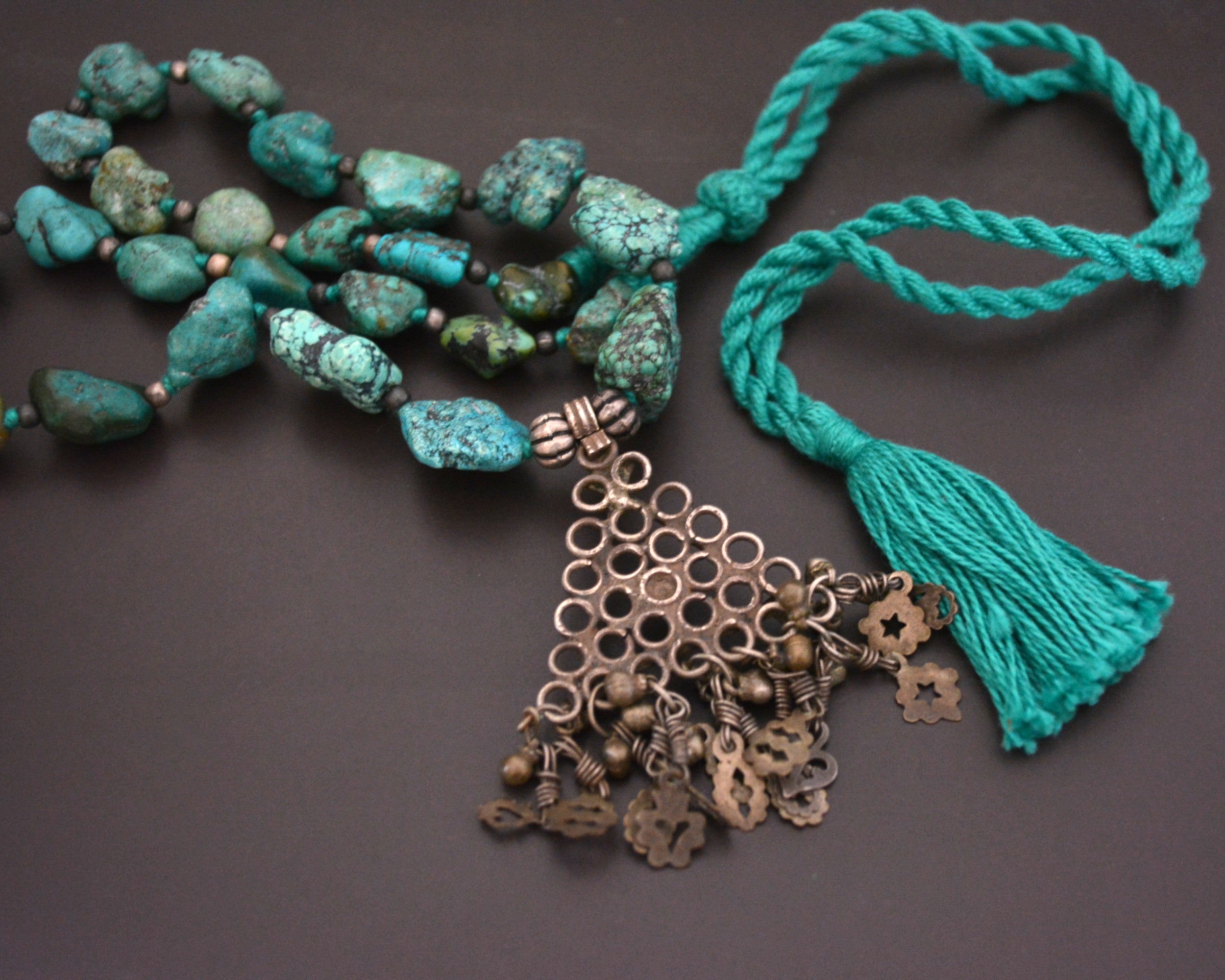 Indian Pendant Turquoise Nugget Bead Necklace