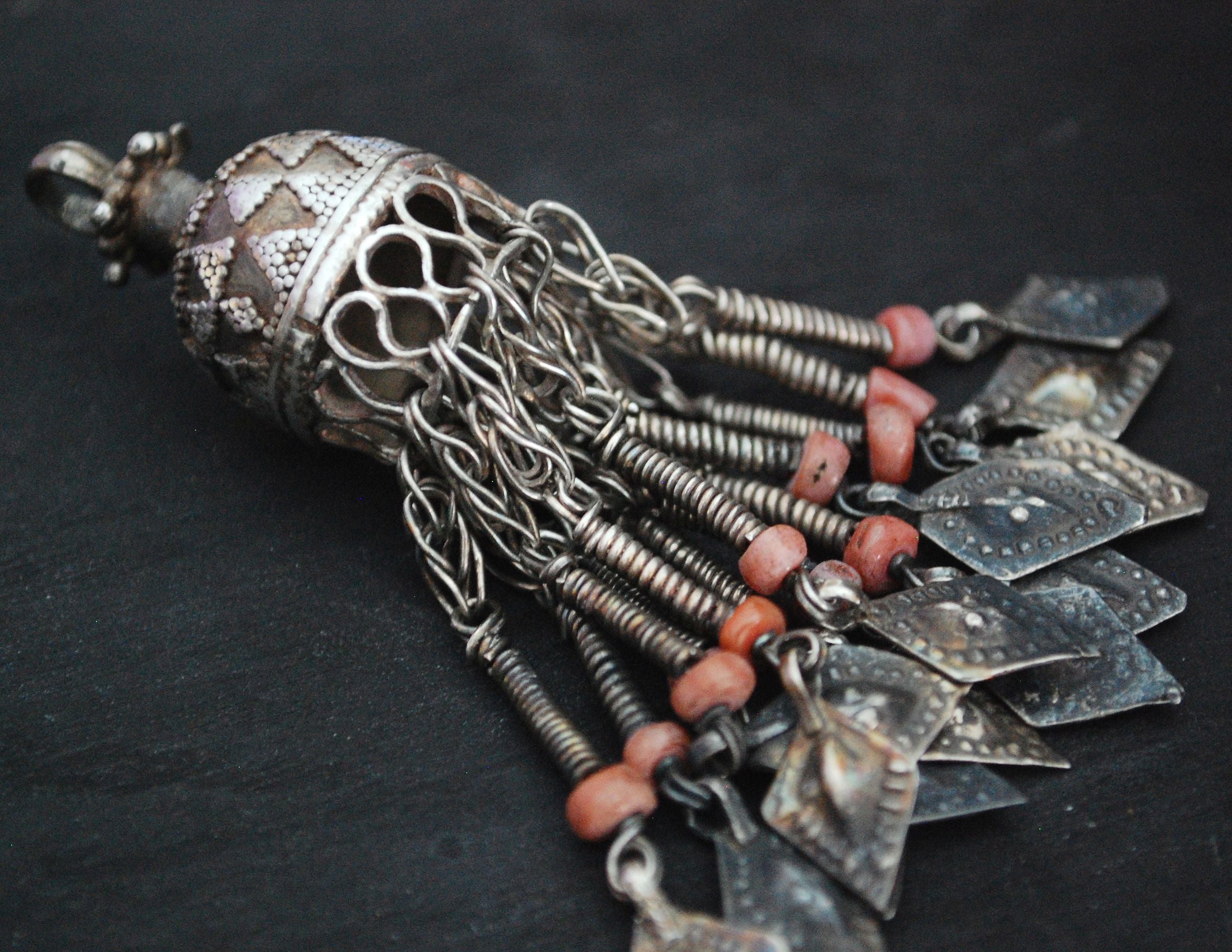 Tribal Kazakh Pendant with Coral Tassels