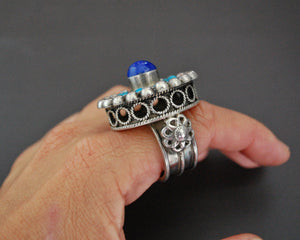 Bold Afghani Lapis Lazuli and Turquoise Ring - Size 9.5