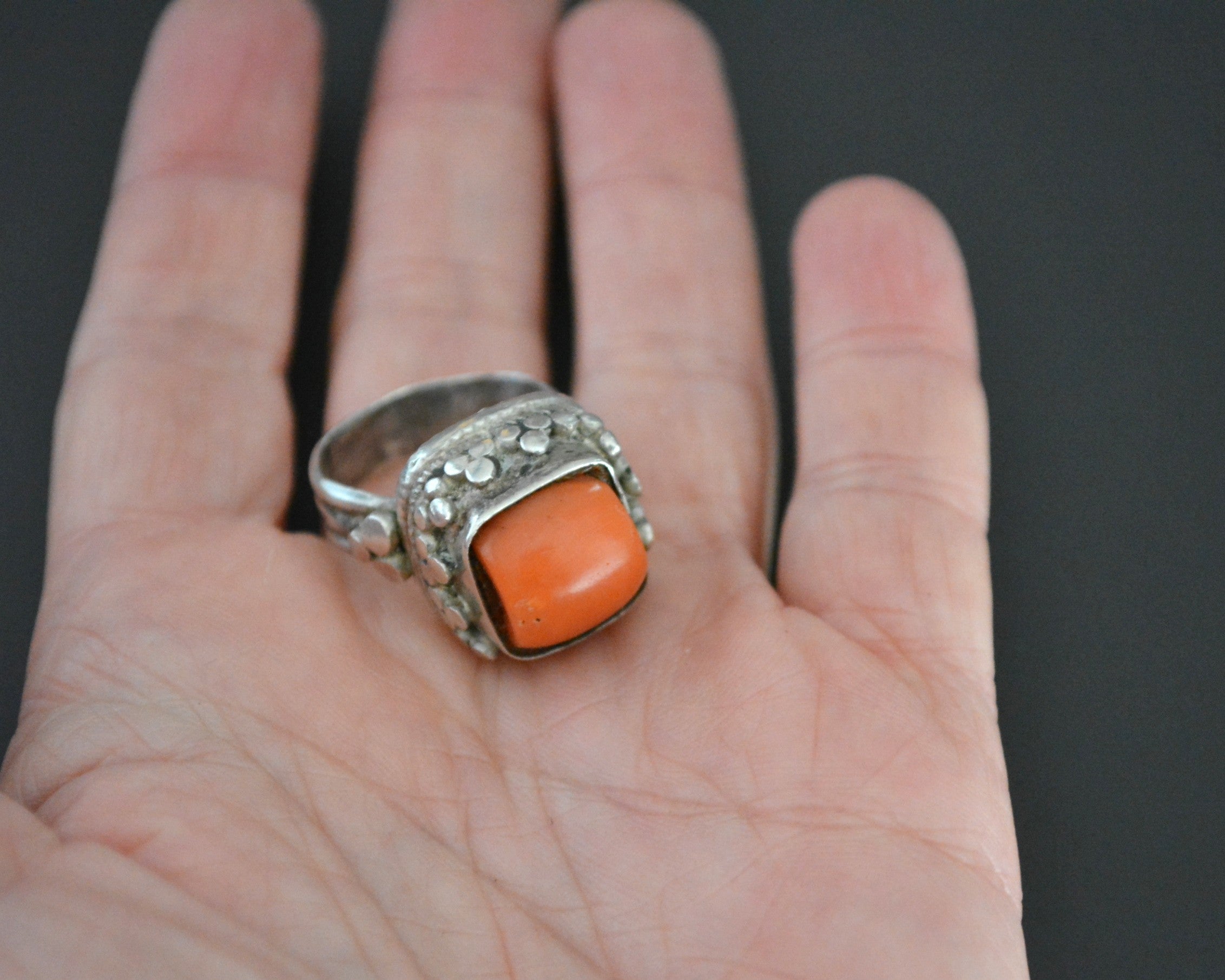 Old Tibetan Coral Ring - Size 7