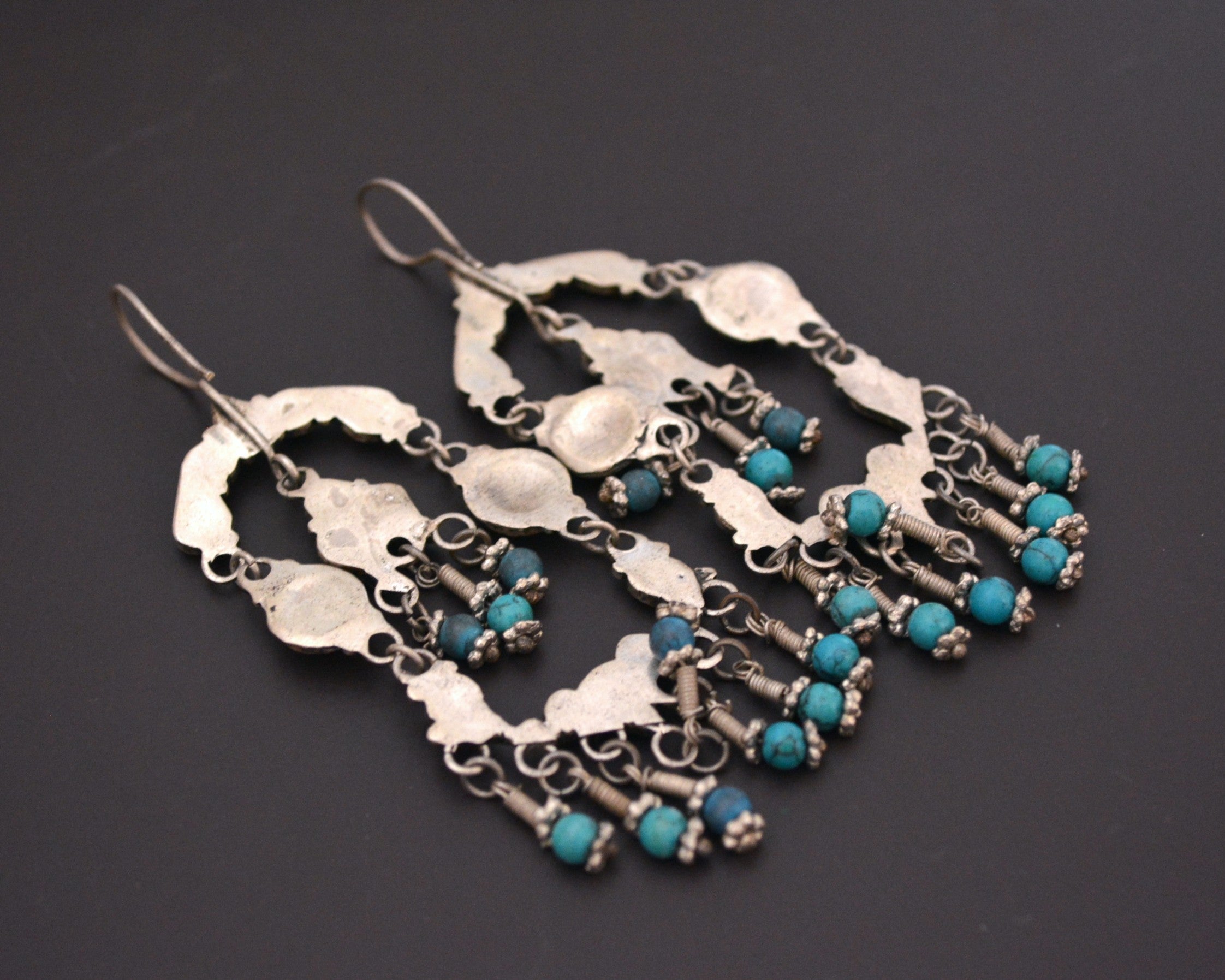 Uzbek Silver Turquoise Coral Earrings