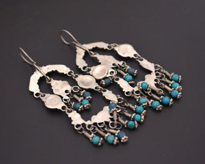 Uzbek Silver Turquoise Coral Earrings