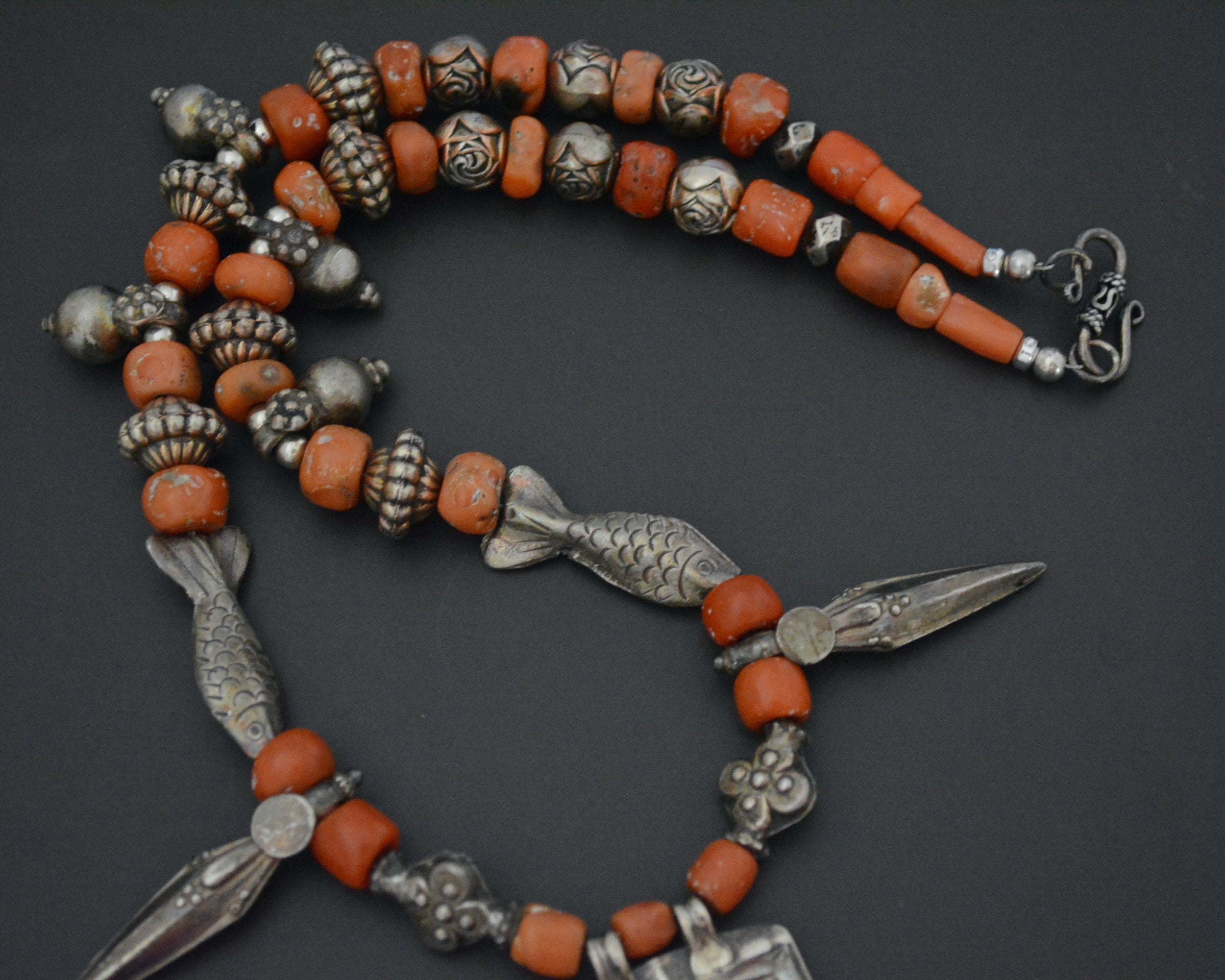 Old Coral Silver Necklace from India