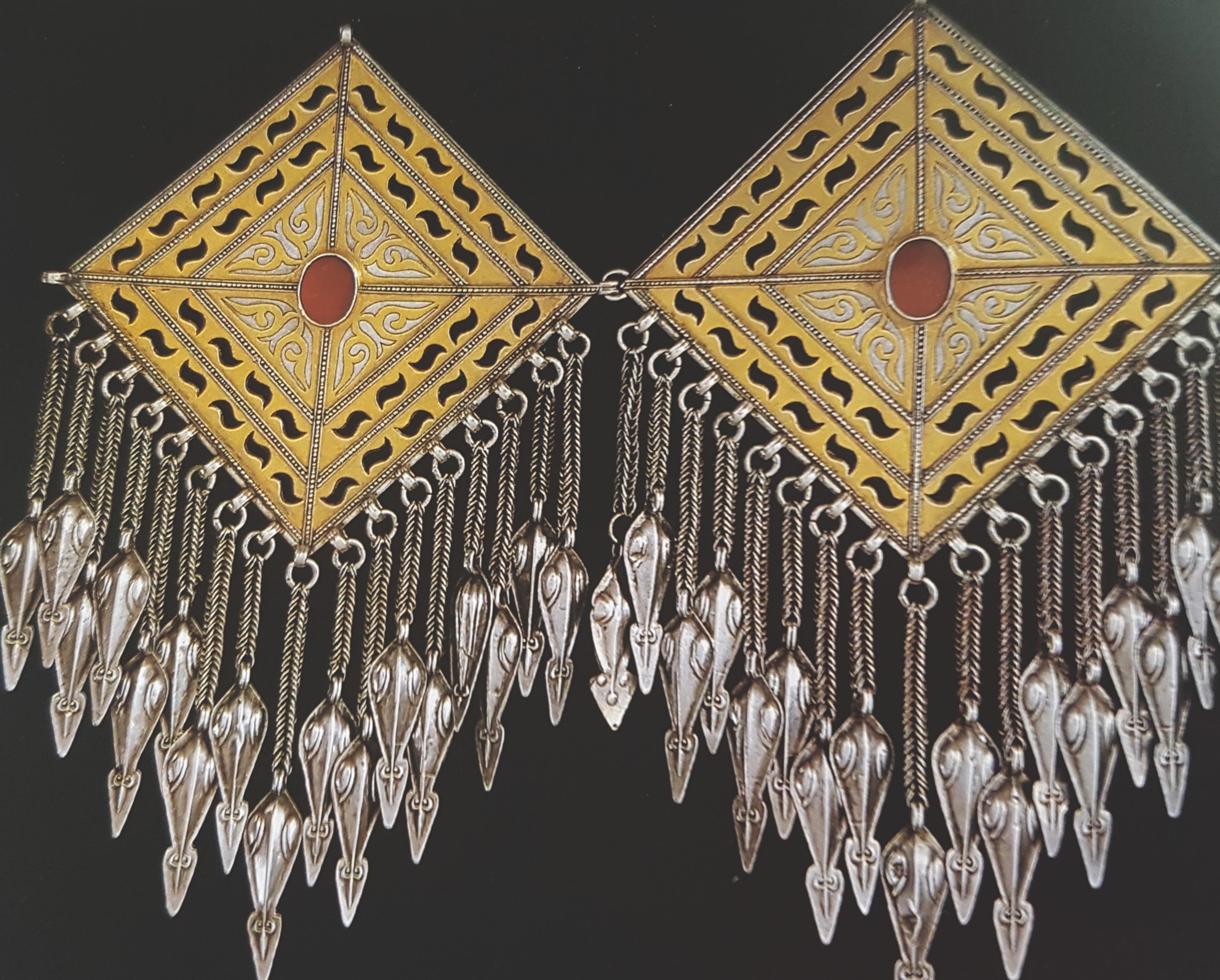 Antique Turkmen Tschapraz Pendant with Carnelian and Dangles