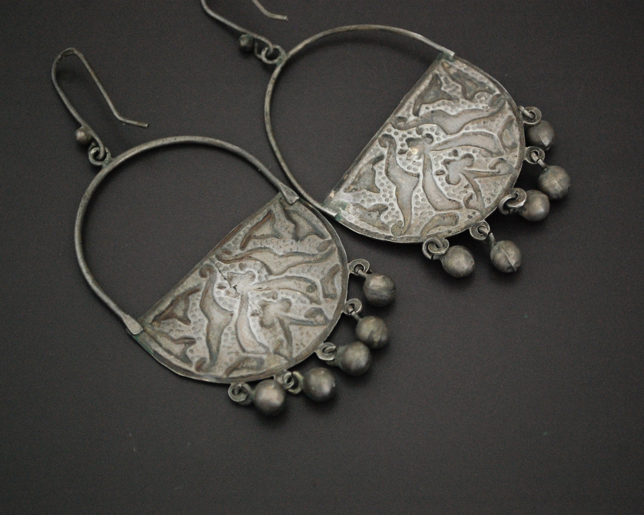 Large Egyptian Silver Earrings with Bells