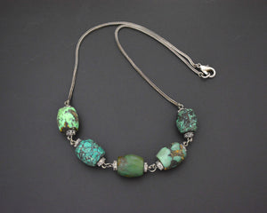 Tibetan Turquoise Bead Necklace on Silver Chain