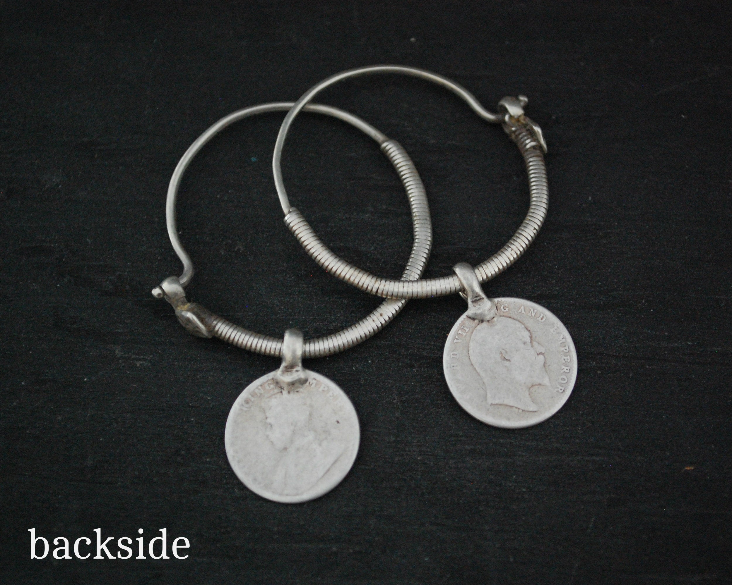 Tribal Indian Hoop Earrings with Coins - Medium