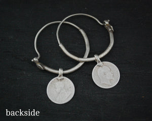 Tribal Indian Hoop Earrings with Coins - Medium