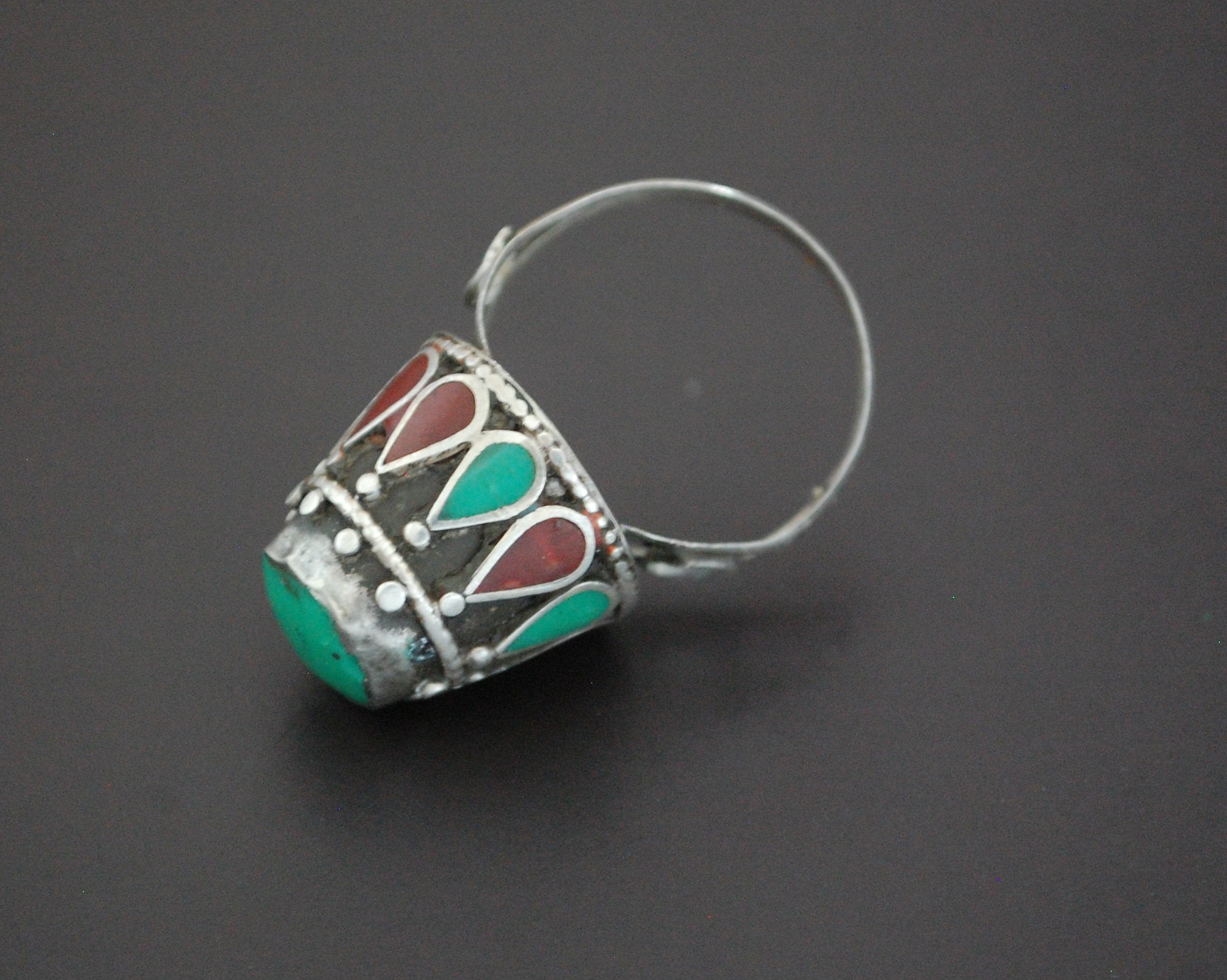 Afghani Carnelian Turquoise Dome Ring - Size 10