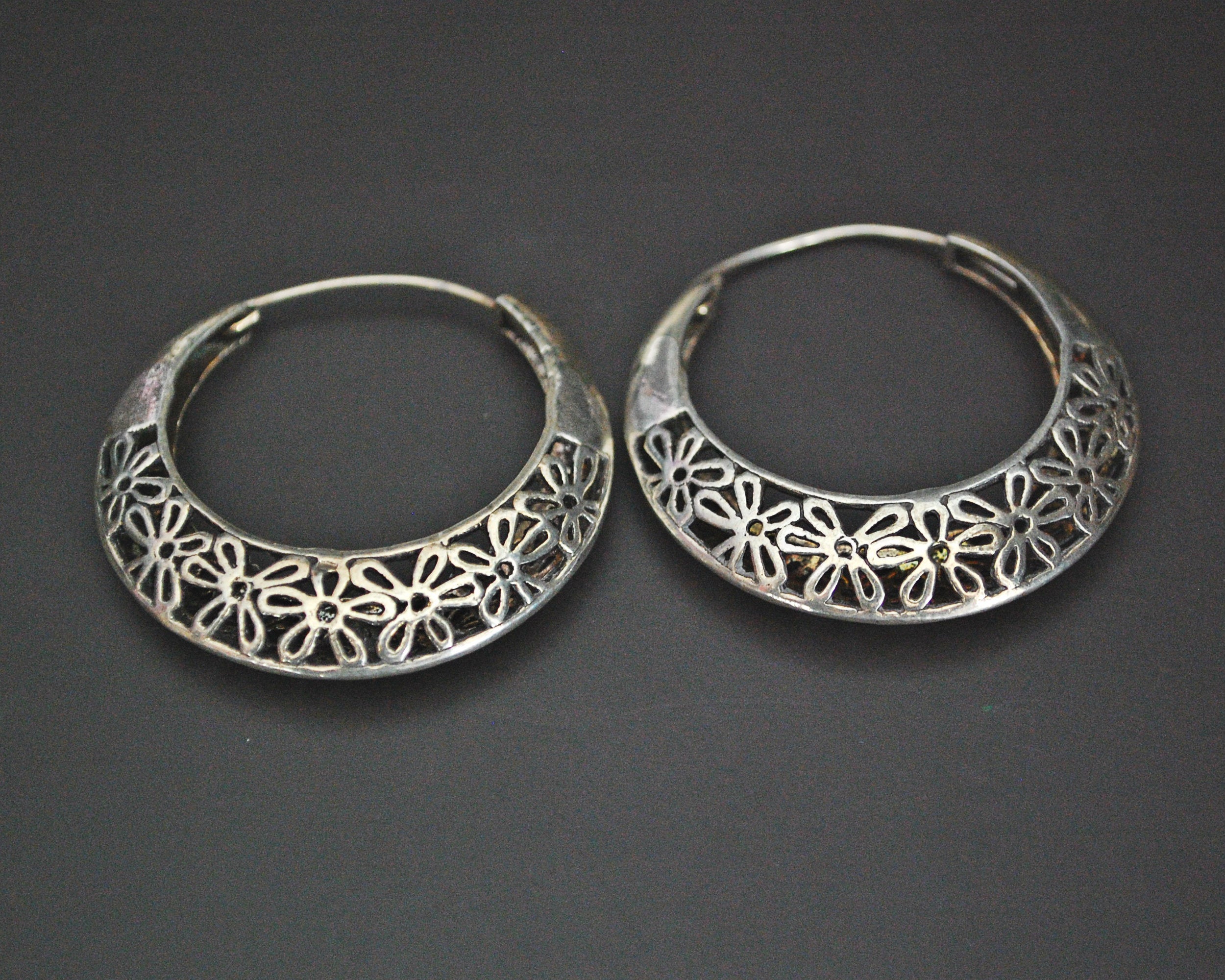 Ethnic Hoop Earrings with Flower Design