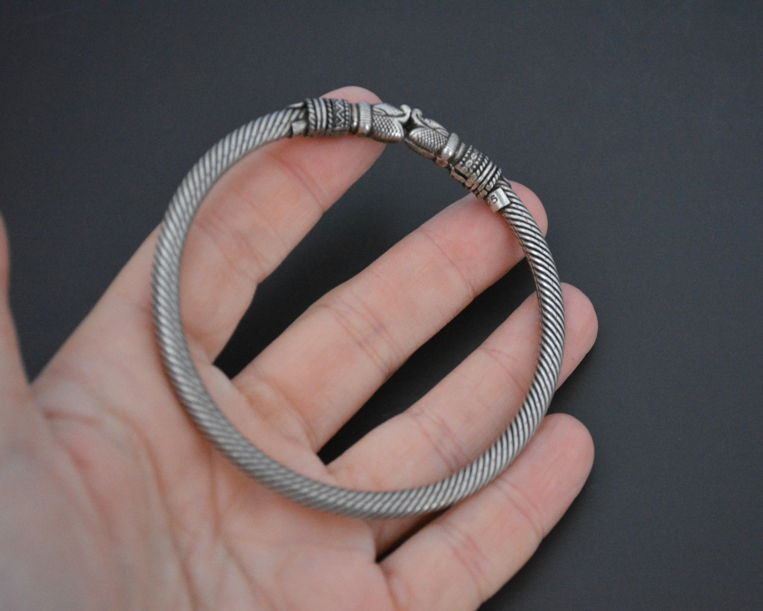 Indian Elephant Silver Bangle Bracelet