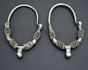 Old Large Gujarati Hoop Earrings - Old Silver
