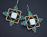 Gilded Uzbek Turquoise Mother of Pearl Earrings