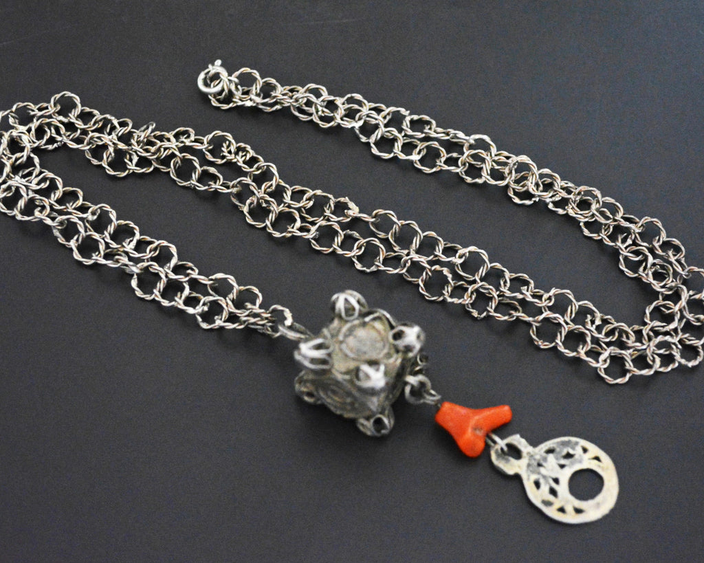 Antique Tunisian Pendant Necklace with Coral