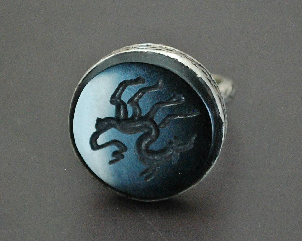 Afghani Onyx Animal Intaglio Ring - Size 9