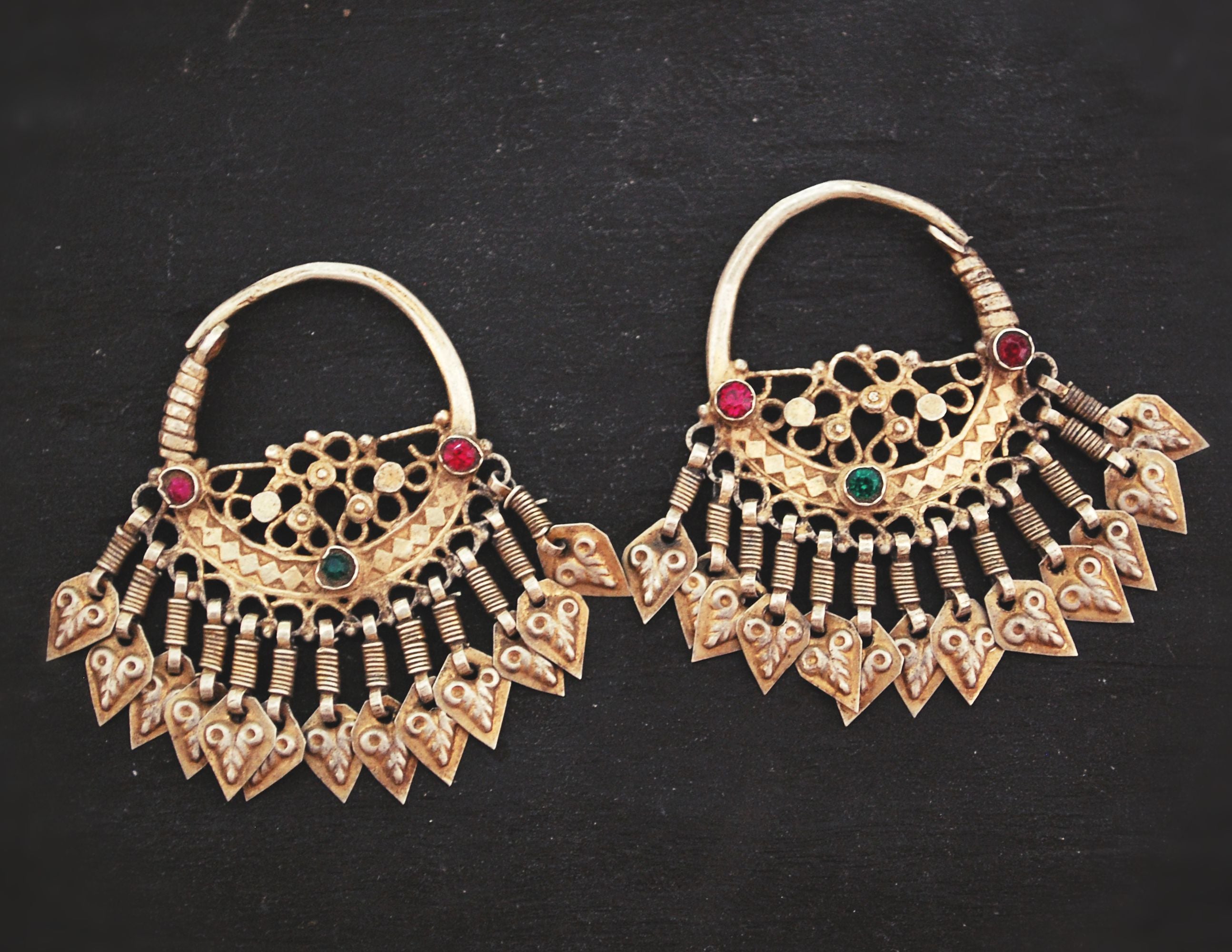 Antique Gilded Afghani Hoop Earrings with Tassels