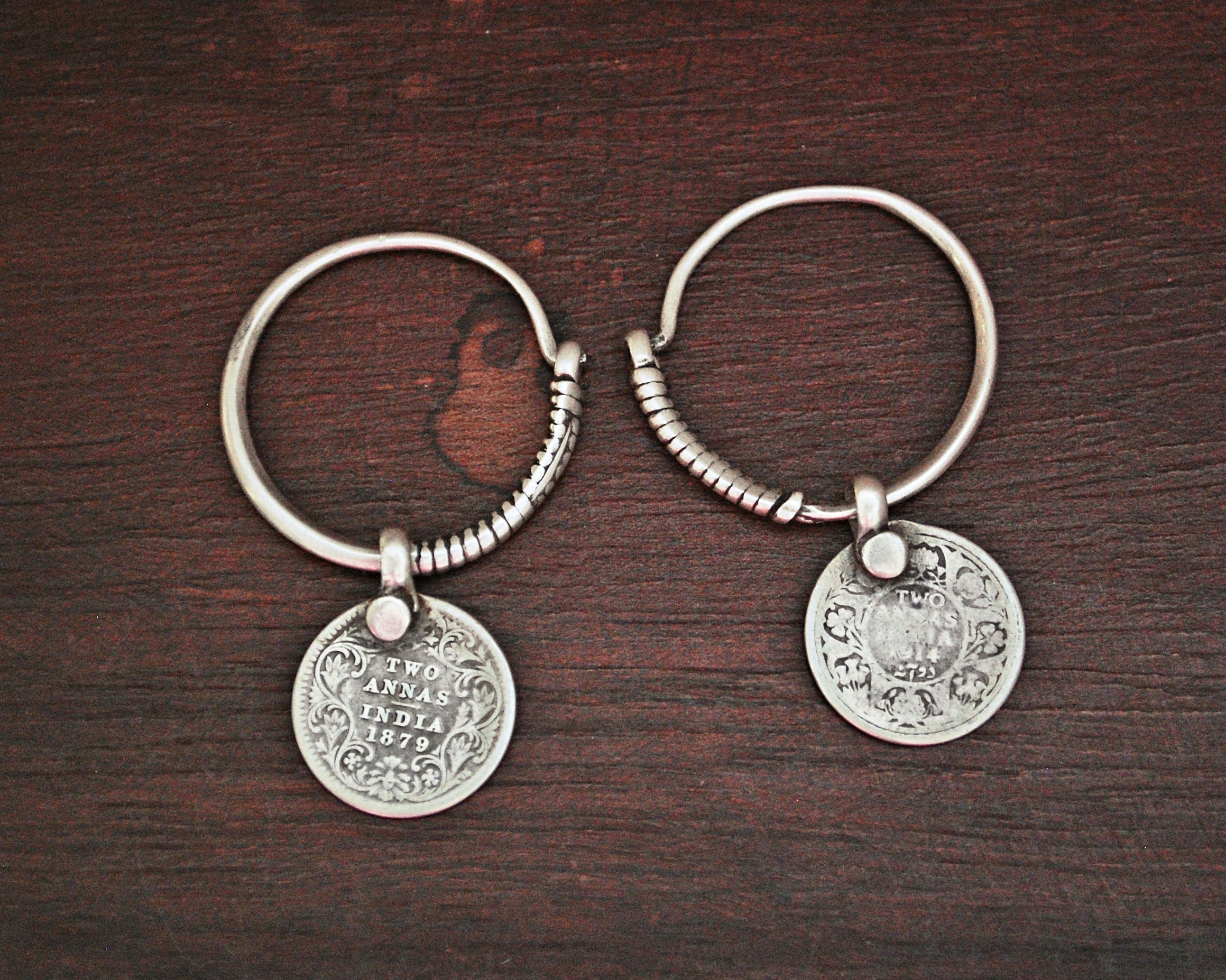 Tribal Indian Hoop Earrings with Coins - Small
