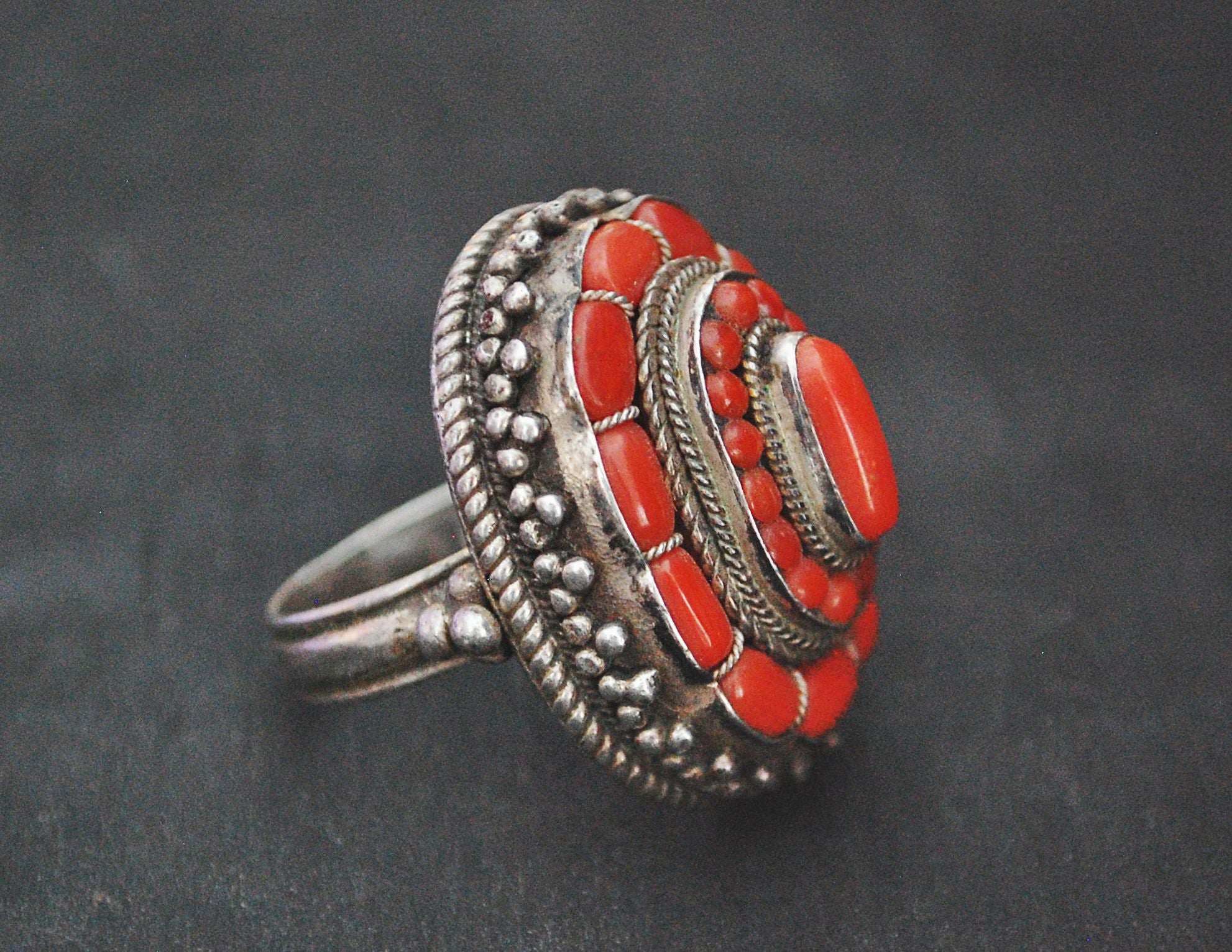 Bold Nepali Coral Ring - Size 10.25