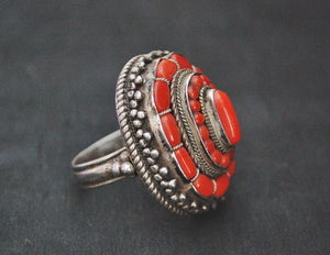 Bold Nepali Coral Ring - Size 10.25