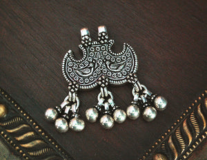 Rajasthani Silver Peacock Pendant with Bells