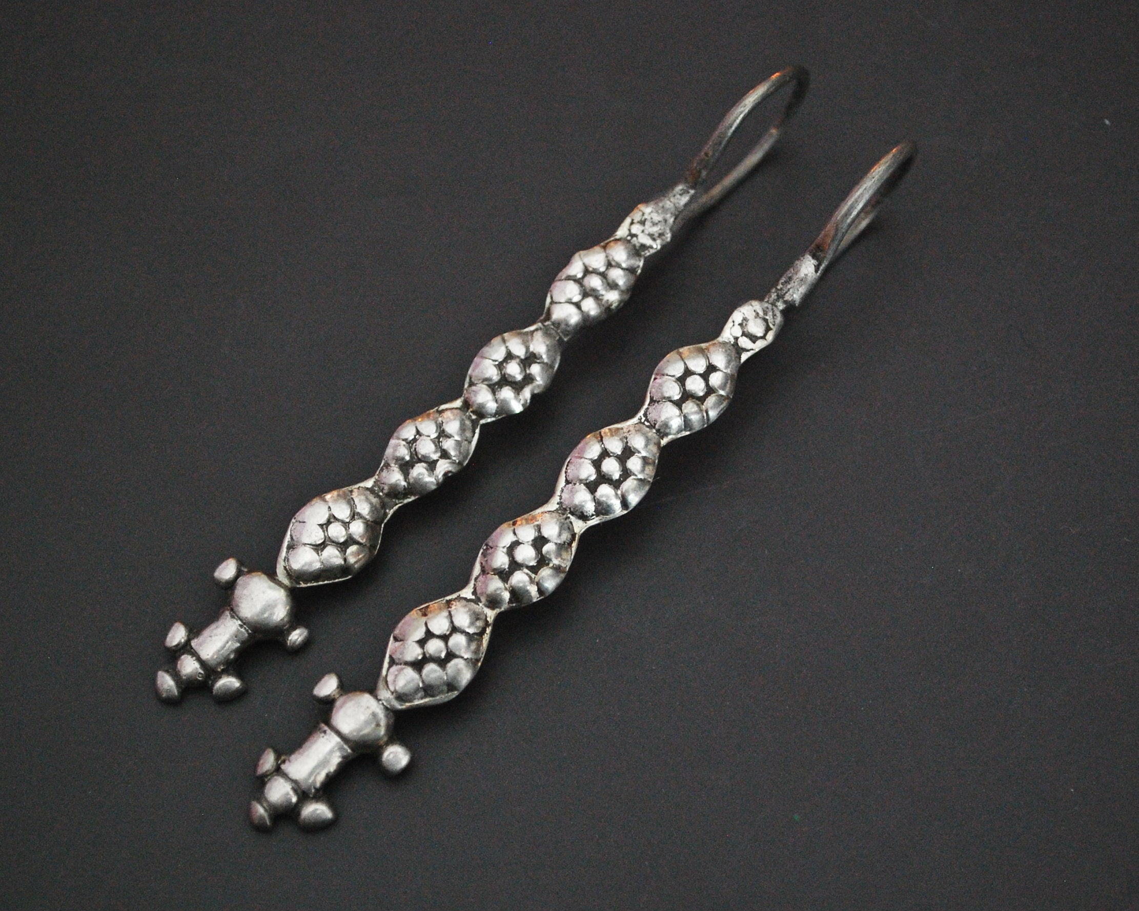 Antique Long Afghani Silver Earrings