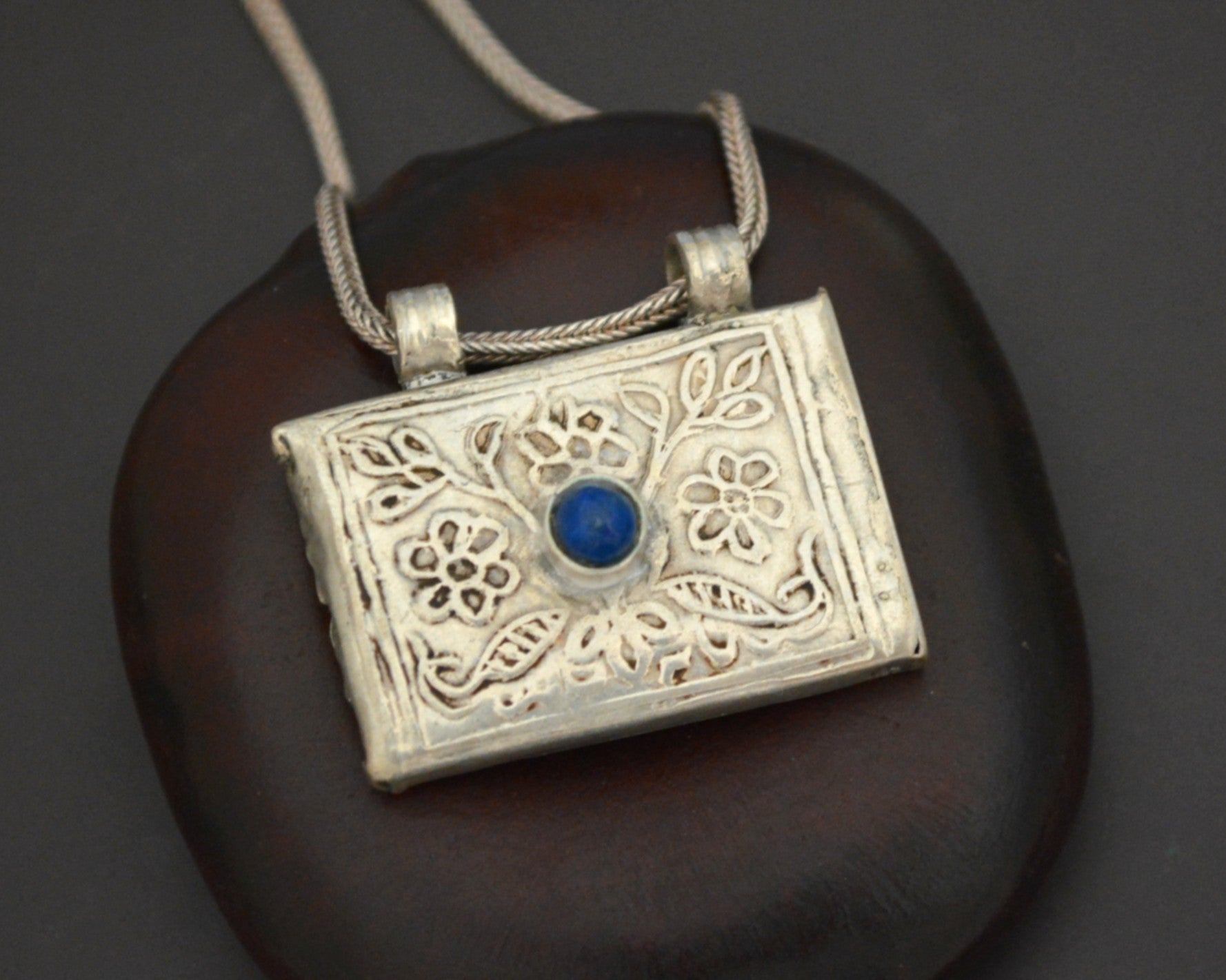 Afghani Lapis Lazuli Silver Box Pendant Necklace