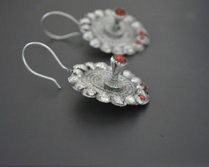 Large Afghani Disc Earrings with Red Glass