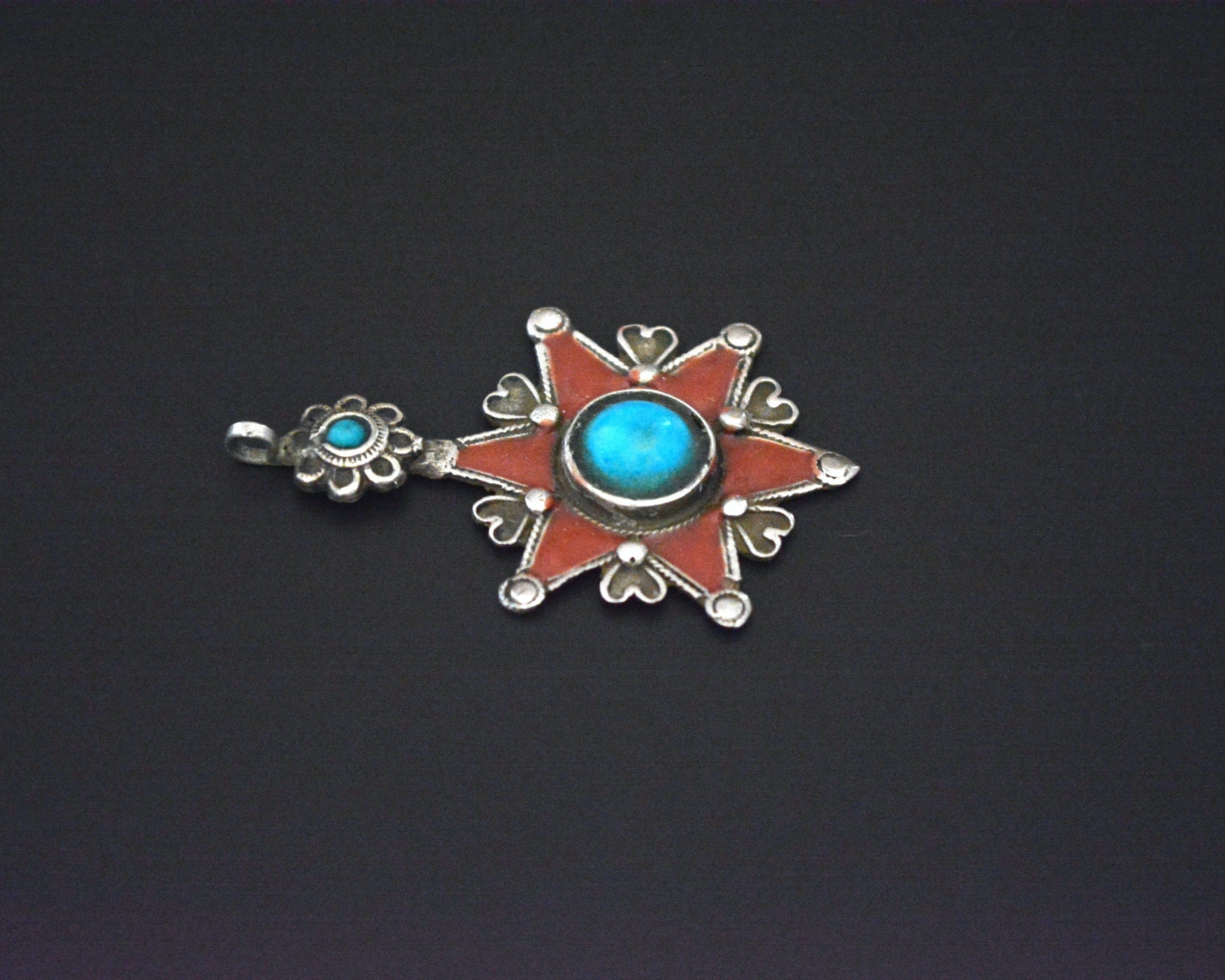 Pretty Uzbek Turquoise and Enamel Star Pendant