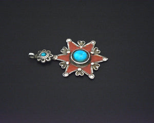 Pretty Uzbek Turquoise and Enamel Star Pendant