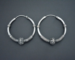 Ethnic Bali Hoop Earrings with Wire Work and Bead - Medium/Large