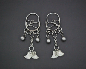 Uzbek Silver Hoop Earrings with Tassels and Bells
