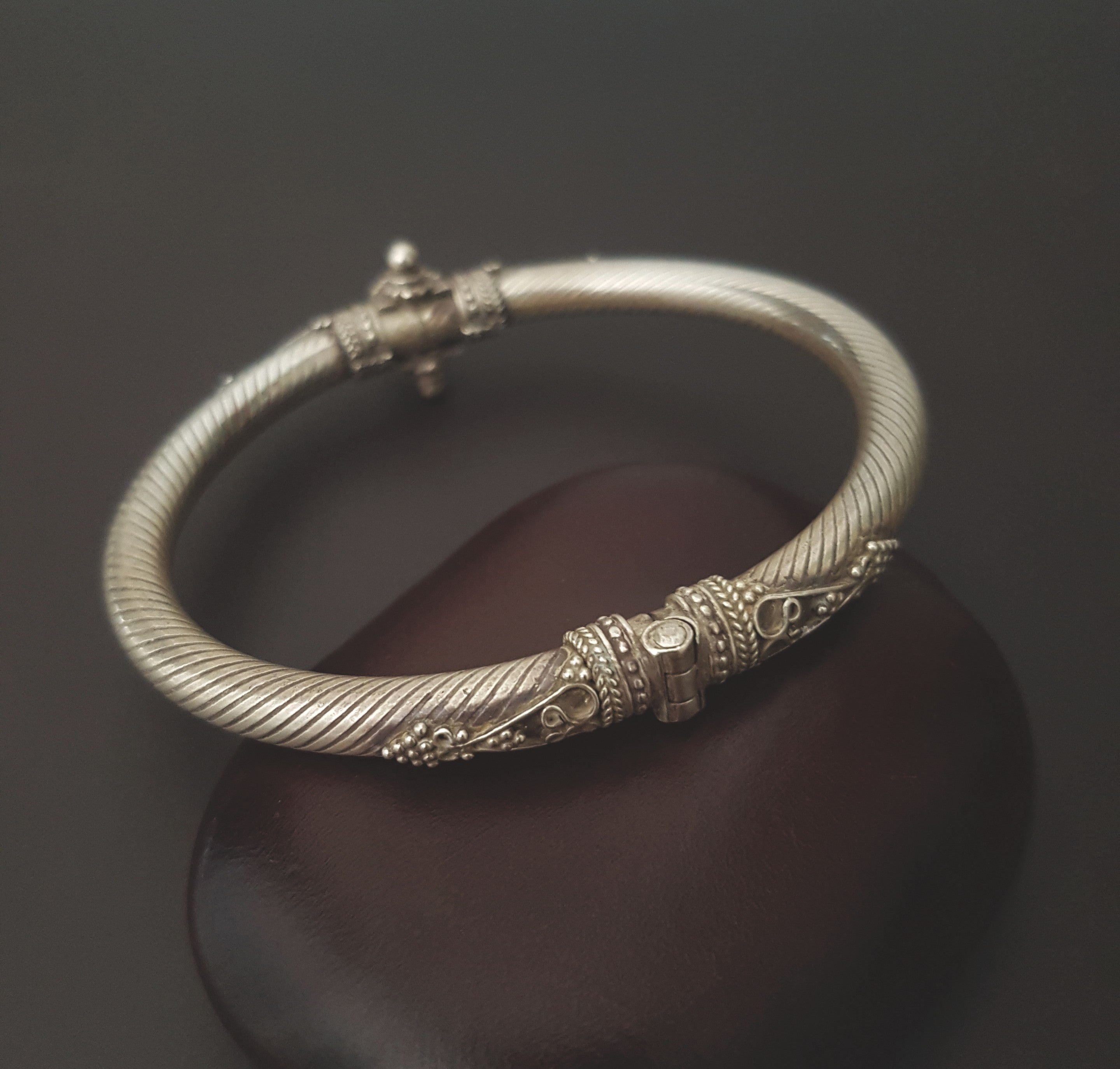 Ethnic Indian Silver Bracelet - Hinged