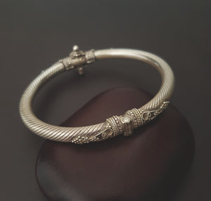 Ethnic Indian Silver Bracelet - Hinged