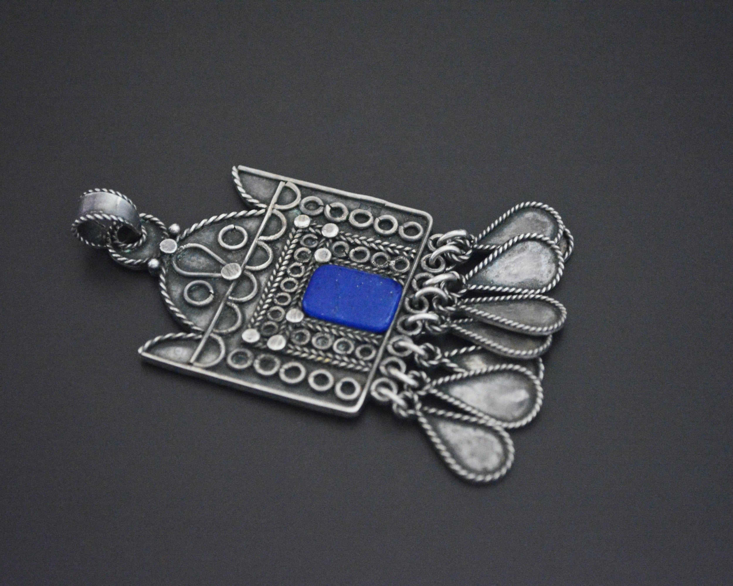Ethnic Lapis Lazuli Pendant with Dangles