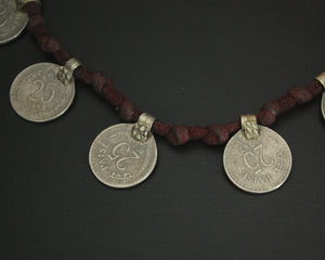 Old Indian Coins Necklace on Cotton Cord