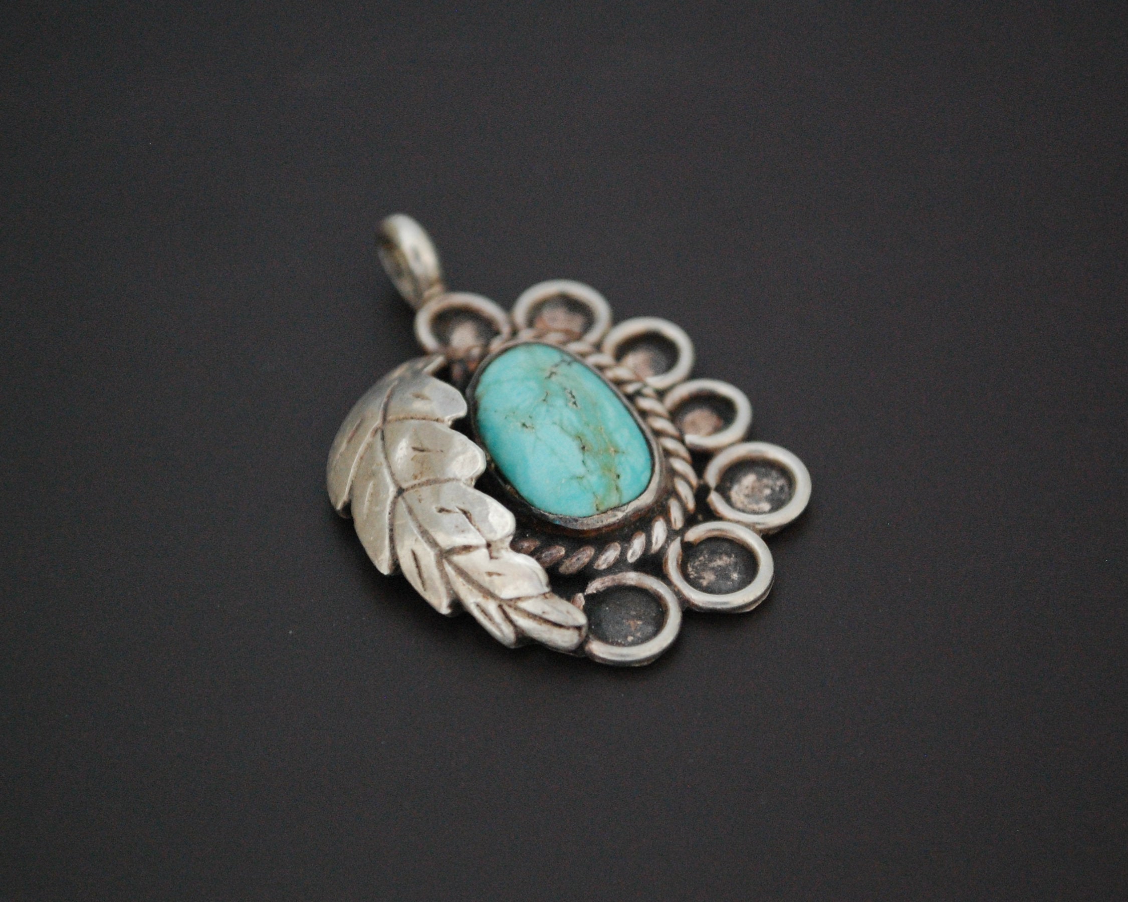 Native American Navajo Turquoise Feather Pendant