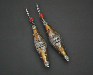 Kazakh Style Silver Gilded Earrings with Carnelian