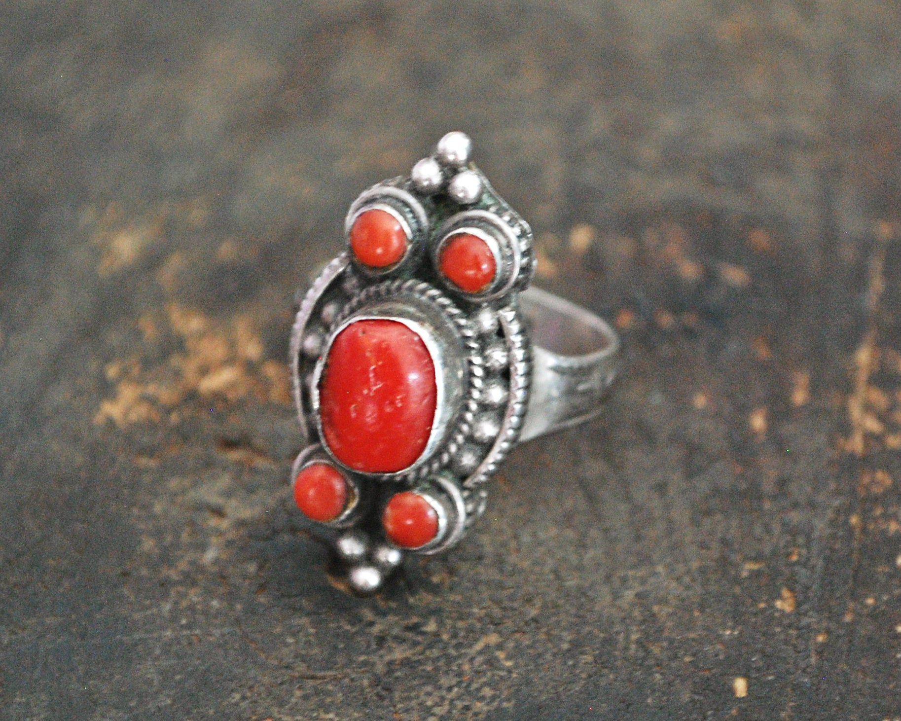 Vintage Nepali Coral Ring - Size 9.25