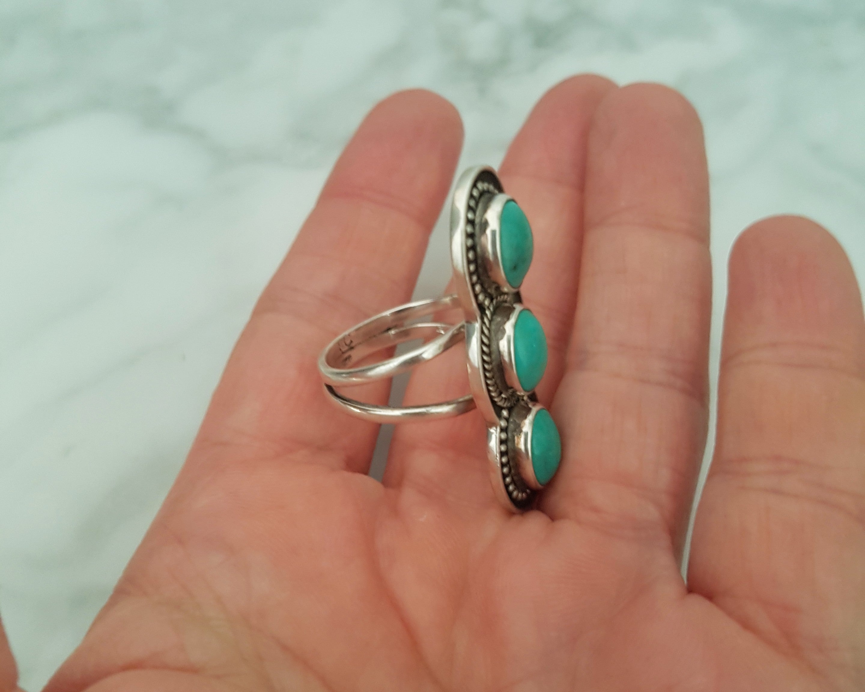Ethnic Turquoise Ring from Bali - Size 7.75
