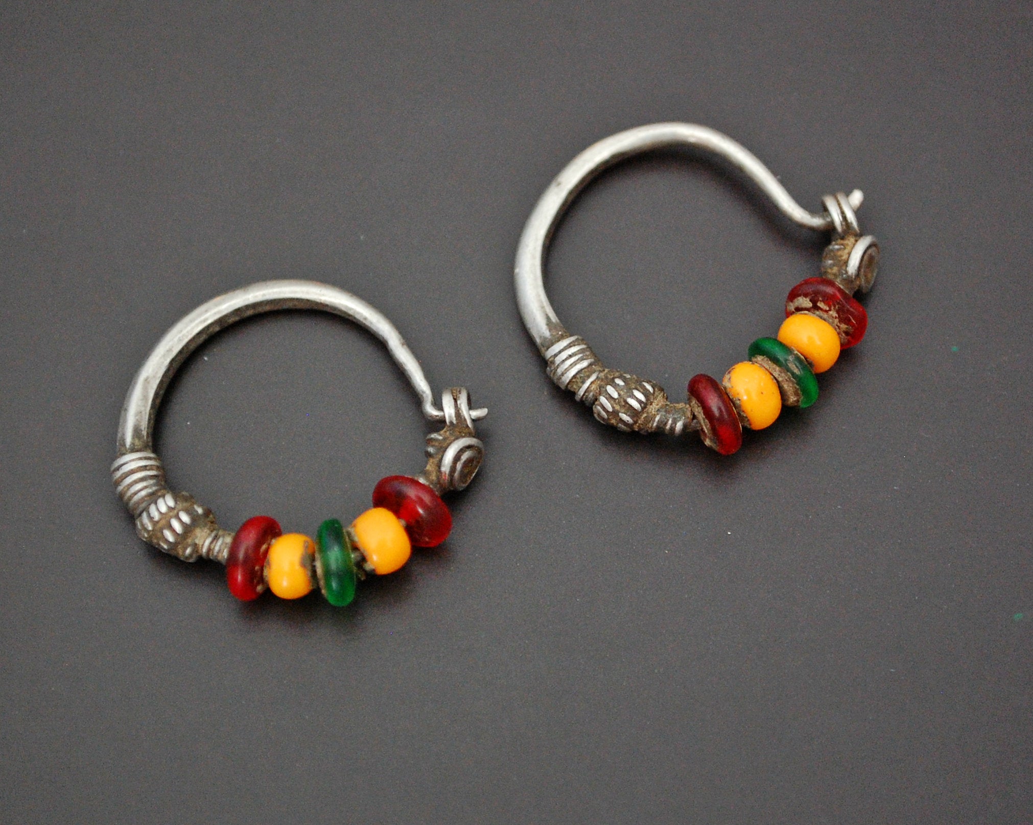 Tribal Indian Hoop Earrings with Colorful Beads
