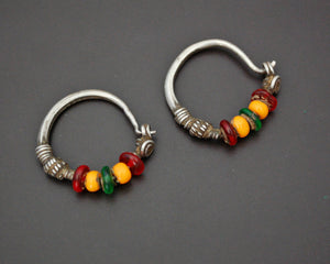 Tribal Indian Hoop Earrings with Colorful Beads