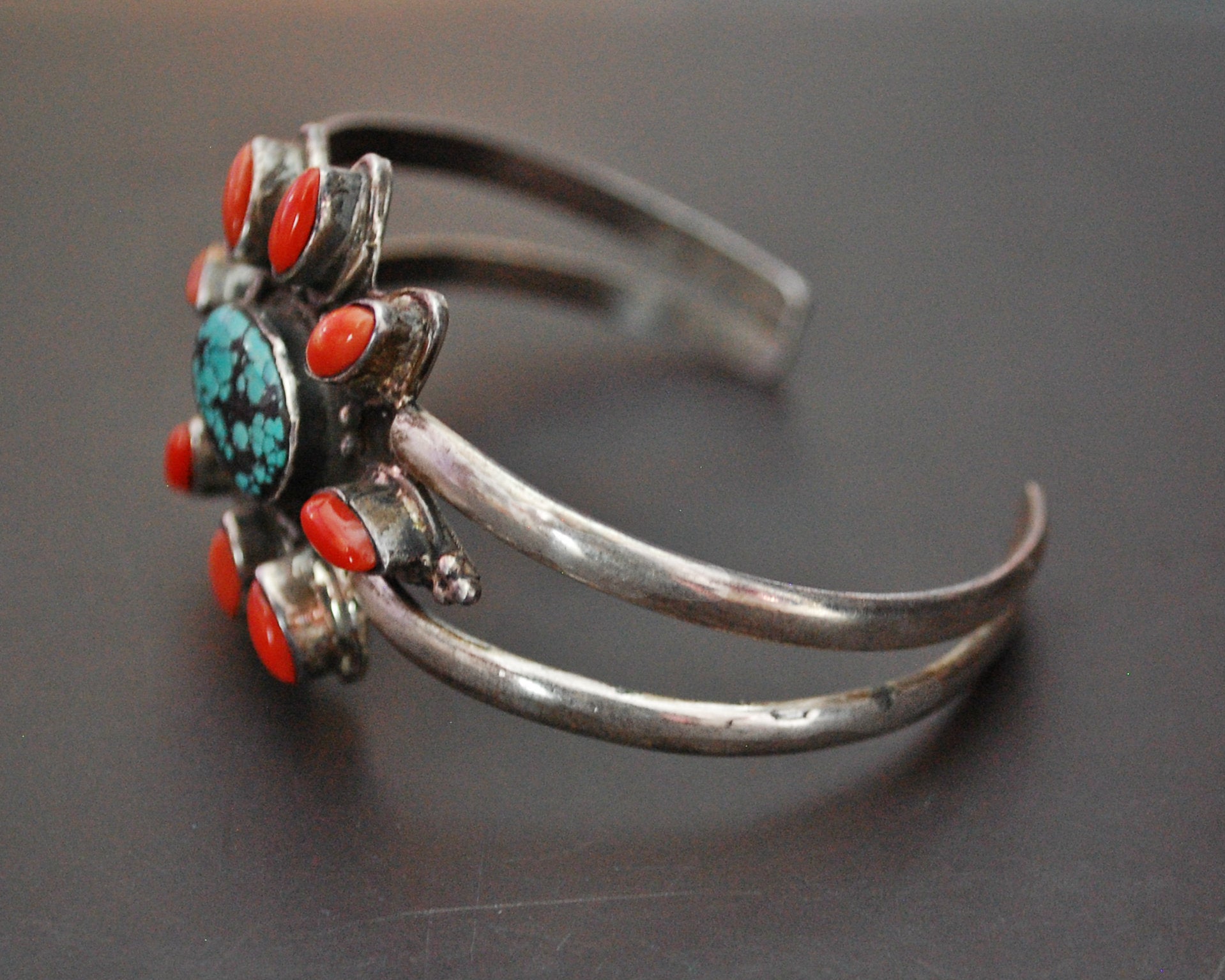 Nepali Coral and Turquoise Cuff Bracelet