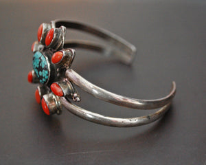 Nepali Coral and Turquoise Cuff Bracelet