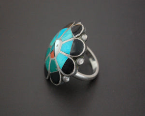 Zuni Sunface Multistone Inlay Ring - Size 8.75