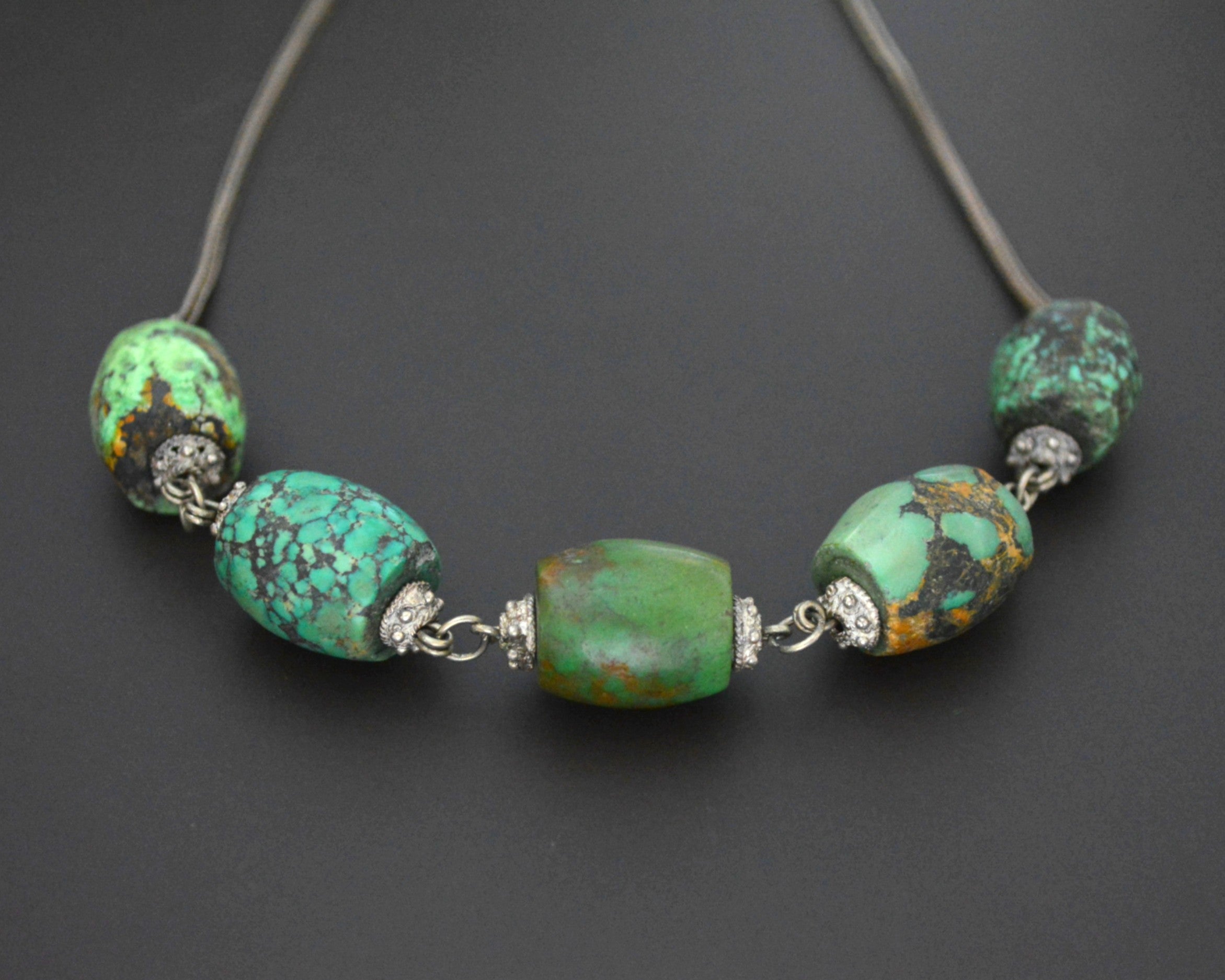 Tibetan Turquoise Bead Necklace on Silver Chain